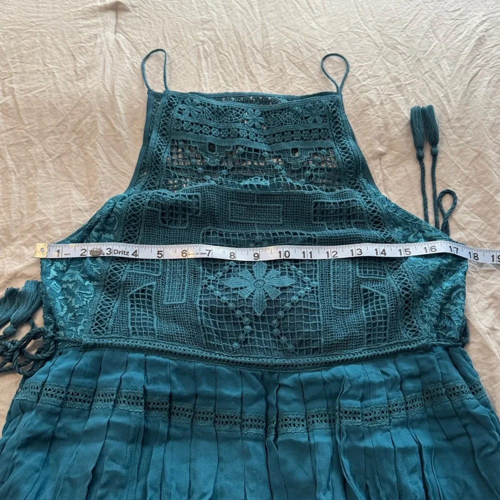 Free People Teal Crochet Bodice Mini Dress